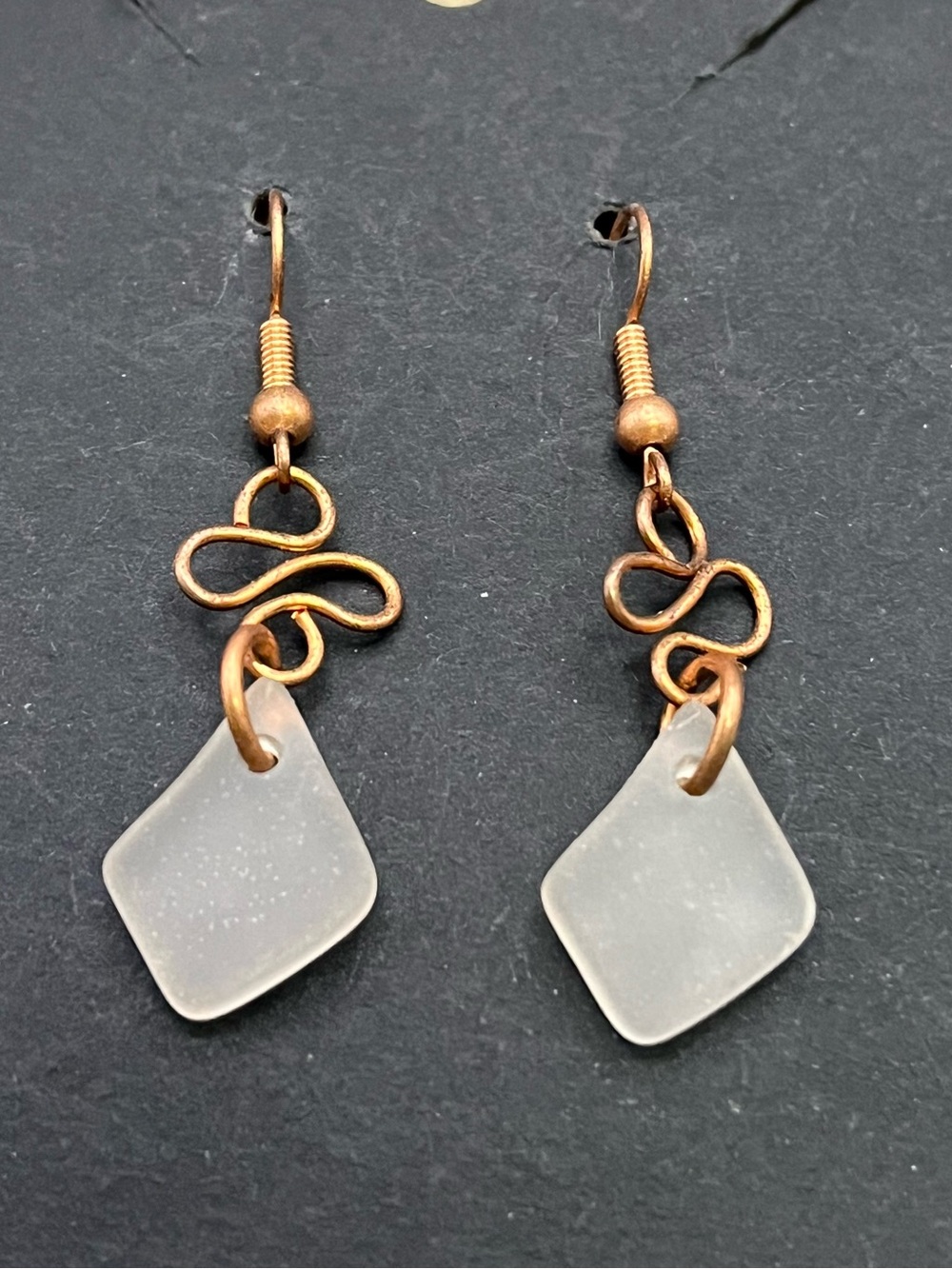 Copper Wire Peach Sea Glass Dangle Earrings Boho Beach Coastal Handmade